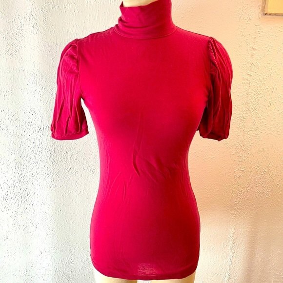 Gap Pink Wool Blend Puff Short Sleeve Turtleneck Blouse Small - Picture 1 of 6